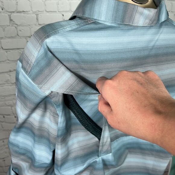 Columbia Omni-Wick teal stripe sun protection long sleeve button up shirt sz 1X - Picture 4 of 5